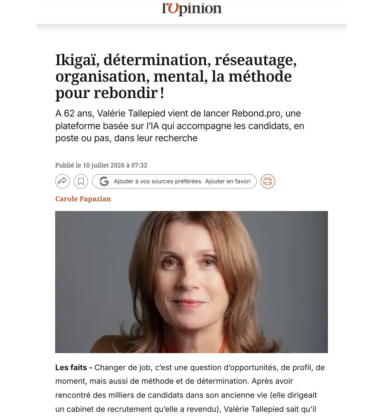 Ce matin, l'Opinion publie un article sur Rebond.